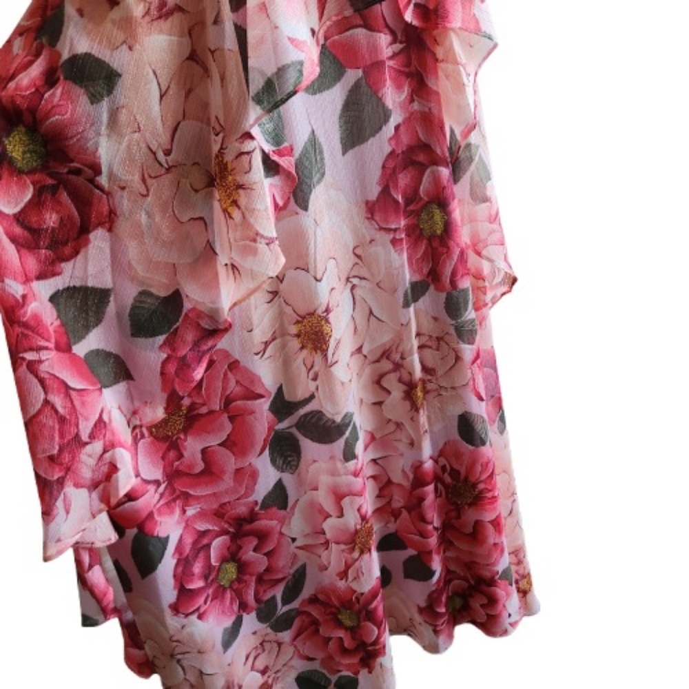 🆕️⬇️R & M Richards Floral Chiffon Gown With Halter Neckline And Ruffled Skirt - Picture 8 of 16